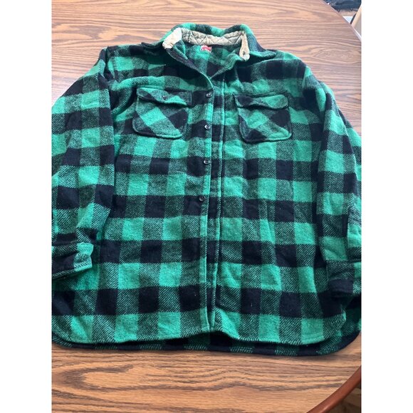 1960's Workmaster Spiegel green black plaid wool button up shirt - Picture 1 of 4